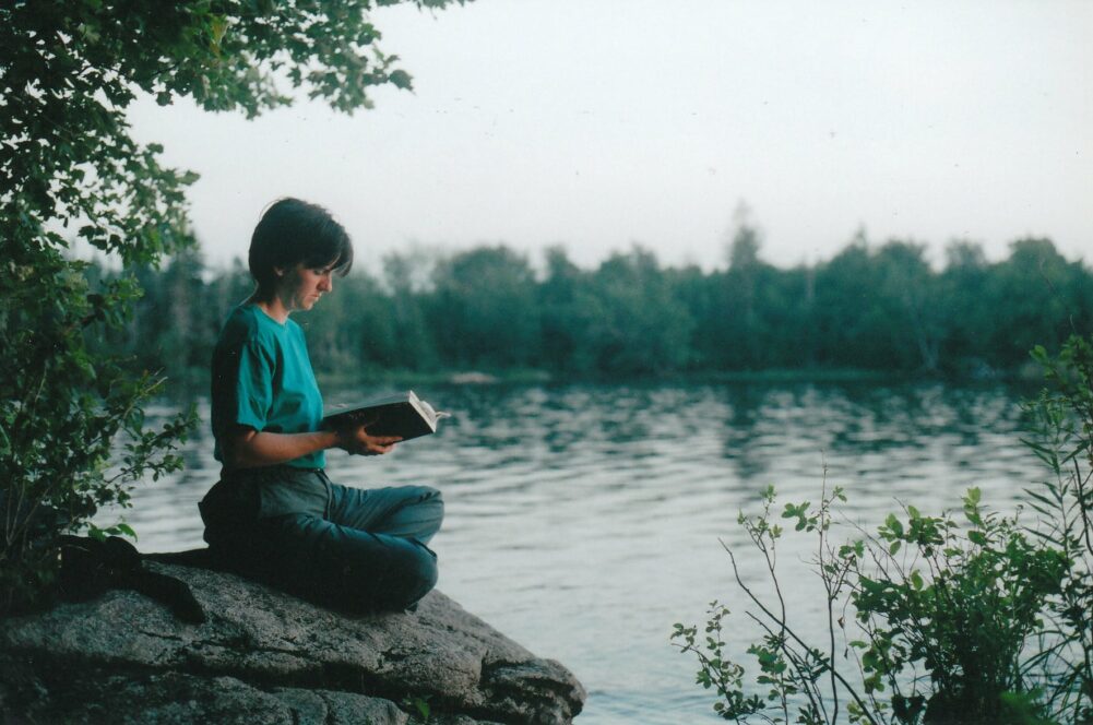 Me reading at lake